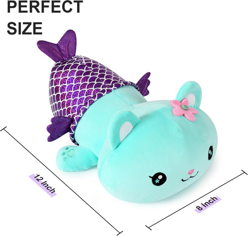 Onsoyours Cute Kitten Mermaid Plush Toy, Soft Kitty Stuffed Animal Pillow for Kids, Blue Cat Mermaid, 12"