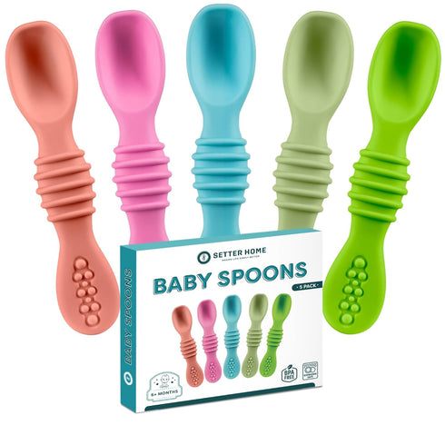 Soft Silicone Baby Spoons, Self-Feeding for 6-12 Months, Ergonomic Training Spoons, BPA Free