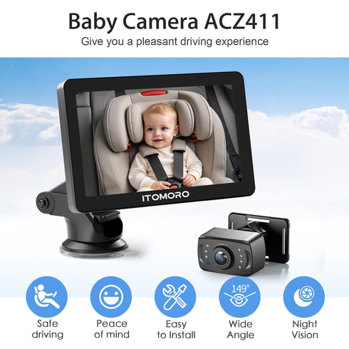 7'' 1080P 150 360 5 Itomoro Rear Facing Mirrors, HD Baby Car Camera, Infrared Night Vision Function Camera with Wide