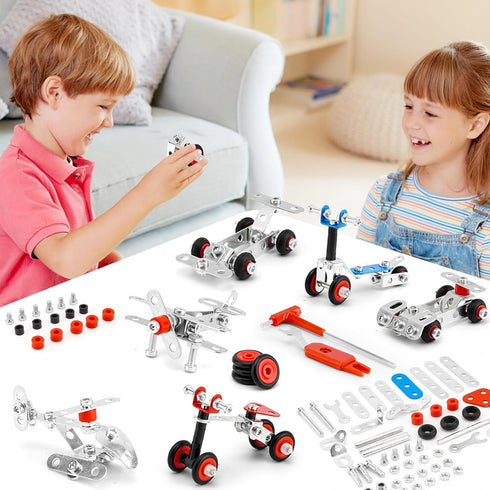 Cars & Airplane Metal Model Set - 231 PCS Building Kit Model, 6 Models Metal STEM Project Building Toys for Ages 8-12