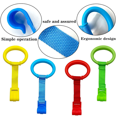 8PCS Baby Playpen Pull Up Rings in 4 Colors - Crib Assistant Rings for Infant Baby Toddler Walking