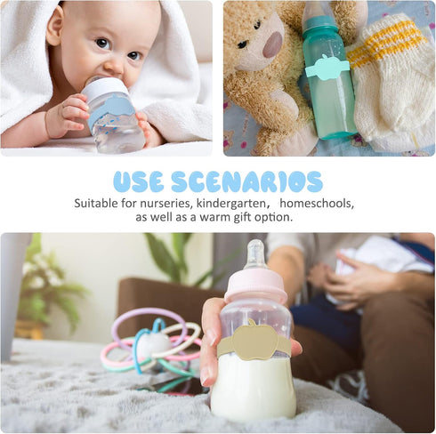 Fuutreo 16 Pcs Baby Bottle Labels for Daycare Labels Reusable Waterproof Silicone Name Bands Writable Baby Bottle Name