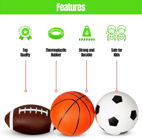 Bounce New Soft Sports Balls for Toddlers - Set of 3 Mini PVC Balls; Basketball, Football, Soccer - Outdoor Playground