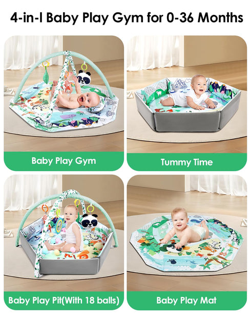 4-in-1 6 18 dearlomum Interactive Activity Mat,Baby Play Mat with Learning Toys, Motor Skill Development,Ball Pit