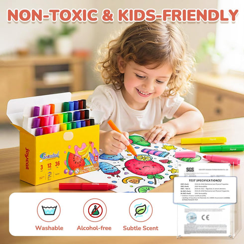 36 Count 12 (3 Pack JoyCat Scented Washable Markers Bulk, Vibrant Colors of Each) with Fun Fruit Scents, Broad Line