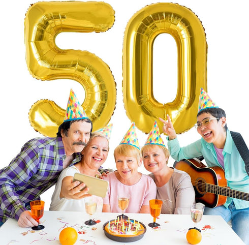 Number 50 and Gold Confetti Balloons, 40 Inch Gold Number 50 Balloon with 5PCS 12 Inch Gold Confetti Balloons