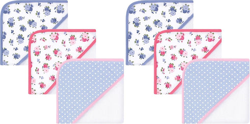 Luvable Friends Unisex Baby Cotton Terry Hooded Towels, Floral, One Size (Pack