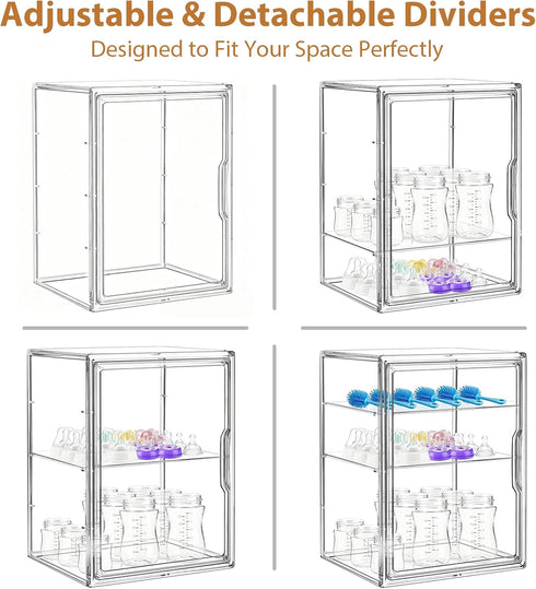 LOESLY Countertop 3-Tier 2 Countertop Baby Bottle Storage Organizer for Cabinet, Adjustable Clear Acrylic Bottle