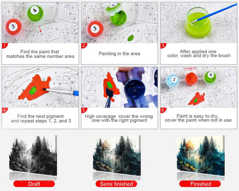 TUMOVO Paint by Number for Adults - Watercolor Forest Landscape DIY Kits for Romantic Art Craft, 16x20inch