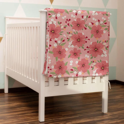 Love Blooms Baby Blankets for Girl Boy Red Heart Blossoms Swaddle Blanket Spring Floral Receiving Blankets Soft Flannel