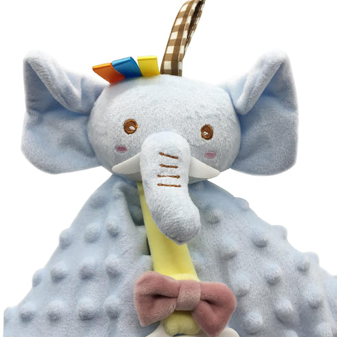 Elephant Security Blanket for Baby, Soft Plush Minky Fabric Lovey, Crinkle Sensory Blanket, Unisex Baby Gift (Blue 11")