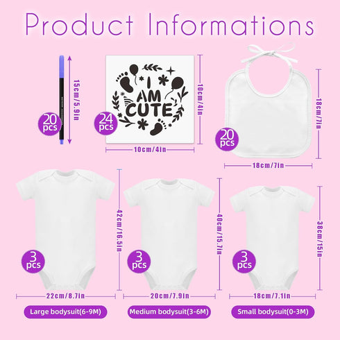 Aisharery Set Bibs Bodysuits Baby Shower Game Sign Newborn Onesies Feeder Gift Fabric Marker Stencils Kit