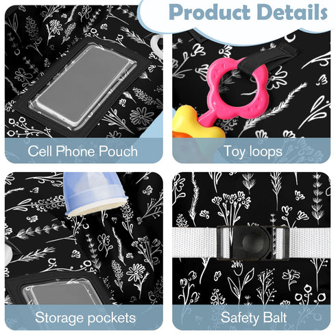 2-in-1 Shopping Cart Cover for Baby Girl Boy High Chair Water Resistant High Chair Cover Black Flower Gender Neutral
