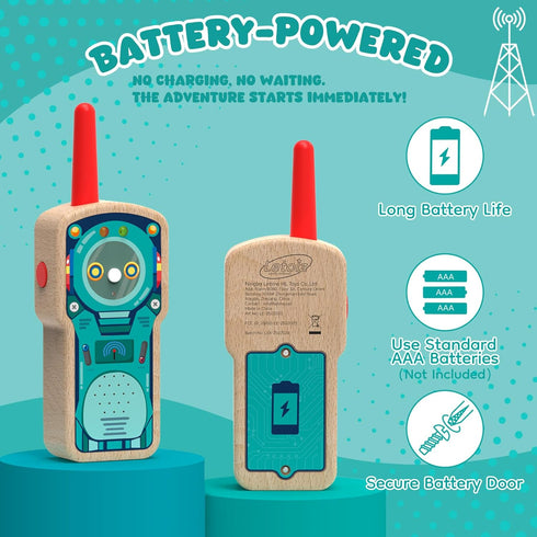 Letoiz 2 Pack 3-12 1000FT 2 Robot Walkie Talkie for Kids, Wooden Handheld Walkie-Talkie for Boys and Girls Ages Hiking