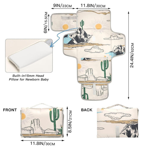 Jihqo Diaper Changing Pad Western Desert Landscape Portable Diaper Clutch with Built-in Pillow Travel Changing Mat