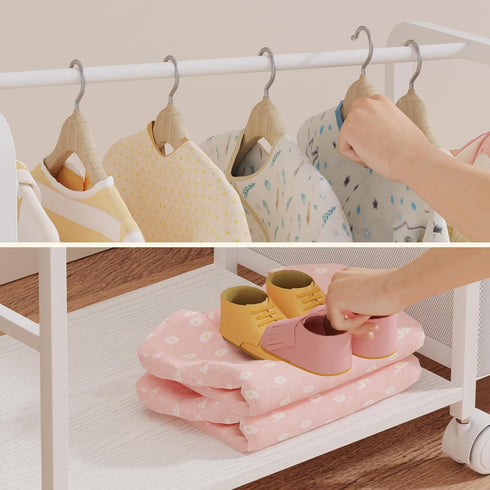 3in1 BBLIKE Diaper Caddy Organizer - Diaper Caddy & Rolling Diaper Cart with Kids Clothing Rack for Nursery and Baby