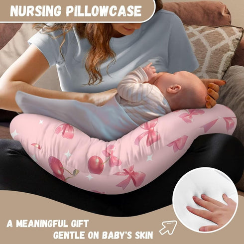 Qehuruxo Bow Baby Nursing Pillow Cover Cherry Ultra Soft Comfortable Newborn Nursing Pillow Case Stain Resistant