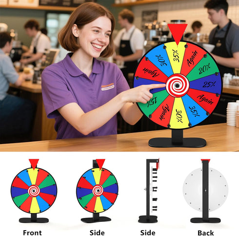 Retbtnm 12-Inch 12 Color Prize Wheel, Slot Editable Spinning Wheel with Dry Erase Board & Marker for Parties