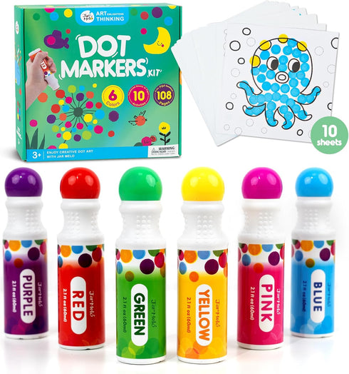 Jar Melo Washable Dot Markers, 6 Colors with 108 PDF & 10 Physical Activity Papers, Non-Toxic Bingo Daubers