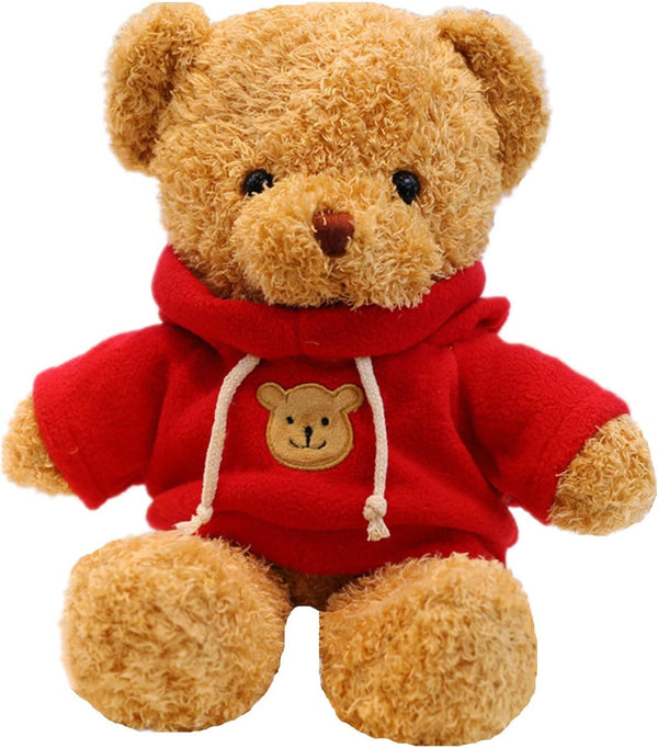 11.8 Inches Teddy Bear Stuffed Animals, Soft Plush Cute Doll with Hoodie for Boys & Girls (Red)