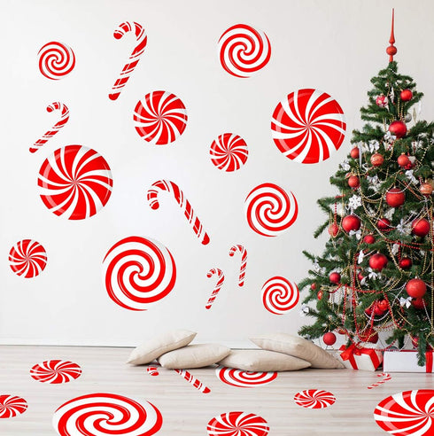 CIOEY Peppermint Floor Decals, 24 Large Stickers for Christmas Candy Land Party Decorations, Red and White