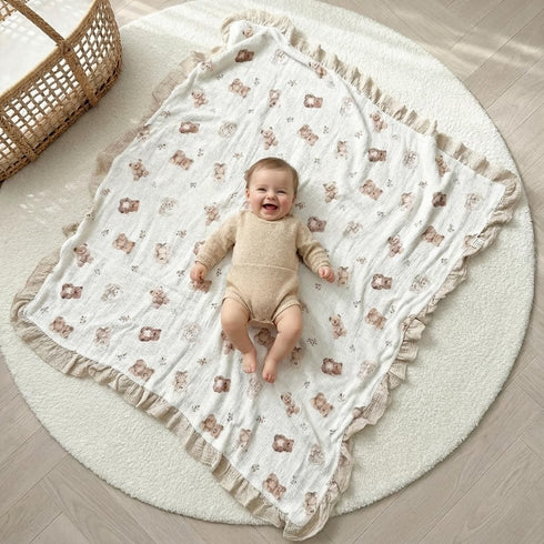 52 52 Inches, Muslin Ruffled Baby Blanket, Extra Large x Soft Breathable Cotton Crib Blanket for Newborn Infant Toddler