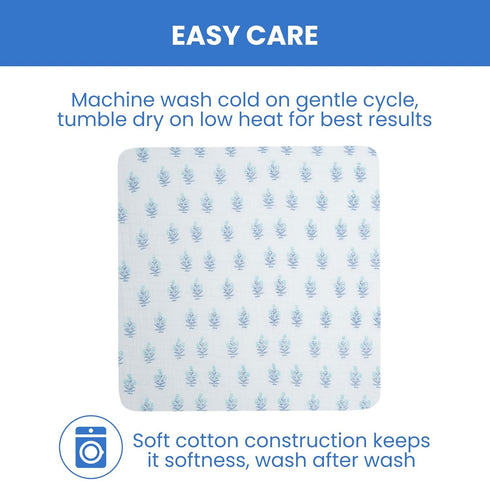 Delta Children 100% Cotton Muslin Baby Receiving Blankets 47x47 Inches, Pack of 2 Blue Botanicals