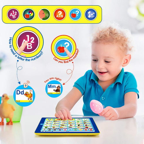6-in-1 Kids Tablet with ABC/Words/Numbers/Color/Games/Music, Interactive Educational Toys for Age 3-5 Learning