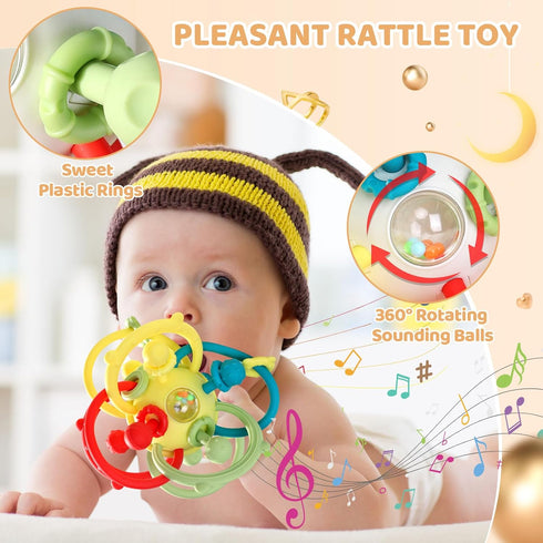 Orzbow Rattle & Sensory Teething Toys for Baby - Montessori Teethers for 3-12 Months, Educational Chew Toys