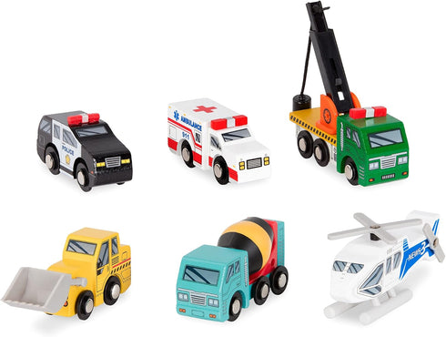 Battat Wood Cars for Kids 6 Pieces Toy Vehicle Set Mini Rescue