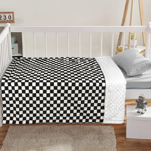 30x40 Inches Baby Blanket for Boys Comfy Durable Corduroy Toddler Blanket with Double Layer Dotted Backing Checkerboard