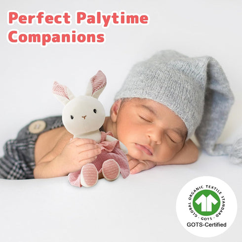 7" Bunny Stuffed Animal Organic Cotton Baby Plush Toys, Easter Stuffed Animal Easter Plush Bunny Soft Cuddly Toy