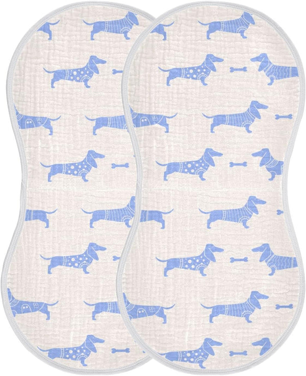 Cute Dachshund Dog and Bone Pattern Muslin Burp Cloths for Baby, 2 Pack 100% Cotton