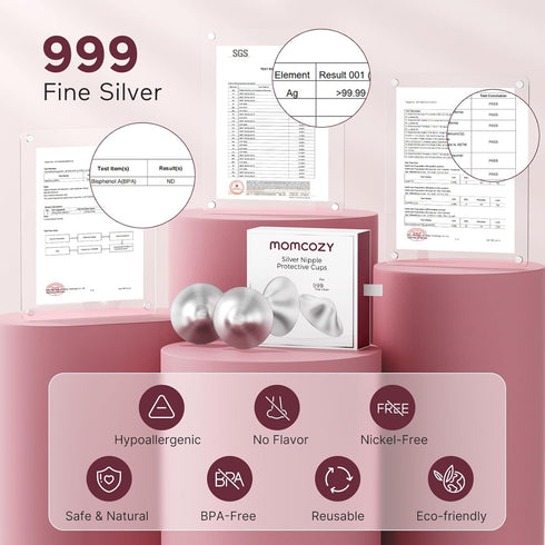 Momcozy 999 999 Silver Nursing Cups, Hole-Free Design, Silver Nipple Shields, Breastfeeding Essentials, Silver Nipple