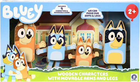 Bluey Wooden Character Figures – 4 Colorful Wooden Figures for Children 3 Years and Up