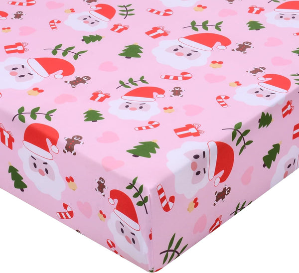 Christmas Crib Sheet, Baby Fitted Crib Sheet with Santa Claus, Christmas Trees,
