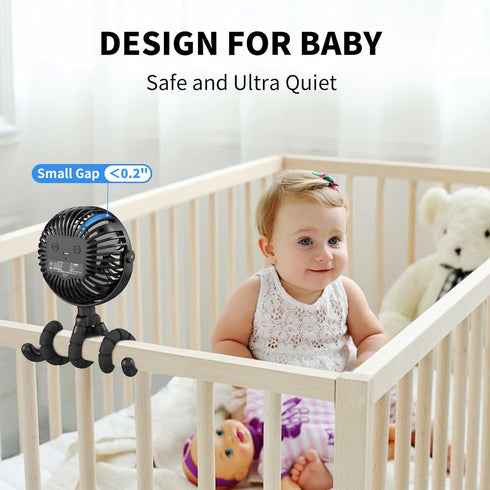 AMACOOL Battery Operated Stroller Fan, Flexible Tripod Clip On with 3 Speeds, Rotatable Handheld (Black)