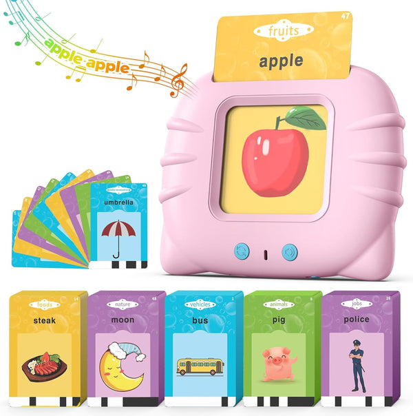 Pink Talking Flash Cards for Toddler 1 2 3 4 Year Olds, Language Learning Toys with 224 Words, Children's Sensory