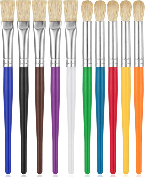 Paint Brushes for Kids, 10 Pcs Round and Flat Brush Set, Easy Hold Toddler Paint Brushes for Acrylic Oil Watercolor