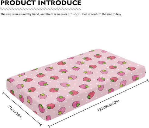 JEPFEIXIA 28"x52" Pink Strawberry Fitted Crib Sheet for Girls Cute Strawberries Baby Sheet for Standard Crib