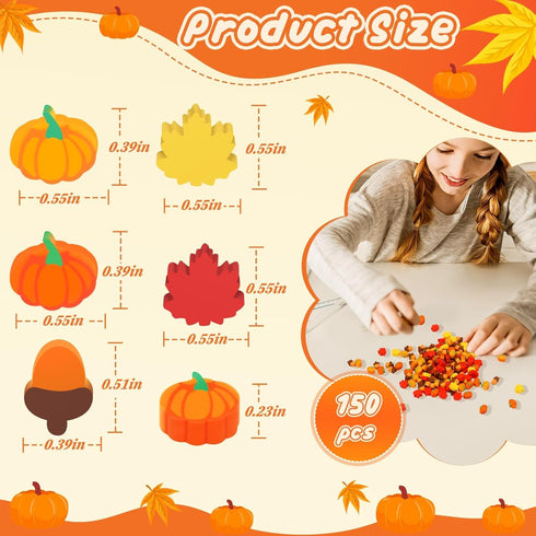 JUNEBRUSHS Fall Mini Erasers, 150Pcs Cute Thanksgiving Pencil Erasers for Kids, Bulk Maple Leaf Novelty Stationery