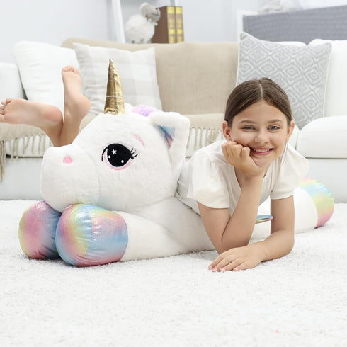 44 Inch Giant Unicorn Stuffed Animal Pillow, Cute Soft Big Plush Toy with Rainbow Wings, Gift for Kids