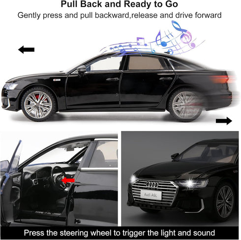 BDTCTK Compatible 1:18 Audi A6L Model Car, Diecast Collectible Pull Back Toy Car with Sound and Light
