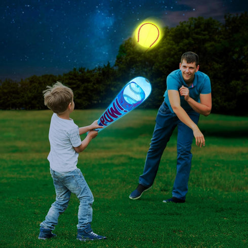 Pool Toys Beach Games for Kids - Inflatable Baseball with LED Light-up Glow in The Dark Bat for Outdoor Fun
