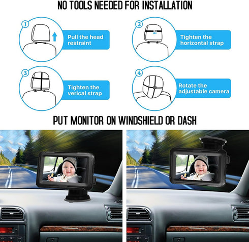Xixian 4.3 360 4.3 inches Baby Car Camera Monitor Rear Facing Backseat Night Vision Rotation Wide View Angle USB Plug