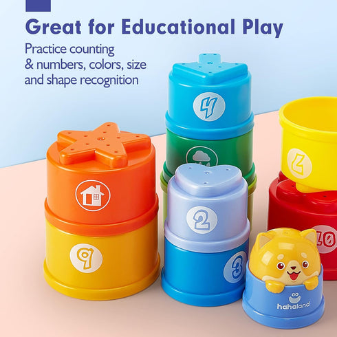 hahaland Stacking Cups for Toddlers 1-3 - Montessori Learning Toy for 1 Year Old Boy Birthday Gift, 12-18 Months