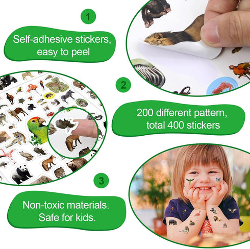 Animal Stickers Jungle Theme, 8 Sheets Wild Safari Decals for Kids Scrapbooking, 400 Pcs Party Favors