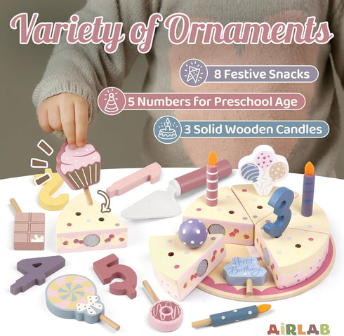 Sets 2 3 4 5 Wooden Birthday Party Cake Play Food for Toddler Year Old Girls Boys Kids Kitchen Accessories Pretend Play