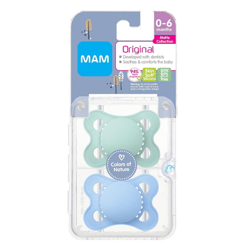 MAM 4-Pack, 0-6M, 0-6 (2 Count) Original + Night Boy & Original Matte Baby Pacifier, Nipple Shape Helps Promote Healthy