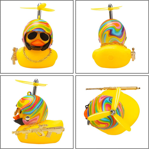wonuu Rubber Duck Car Ornaments, Cool Yellow Duck Dashboard Decorations with Squeaky Glasses and Propeller Helmet